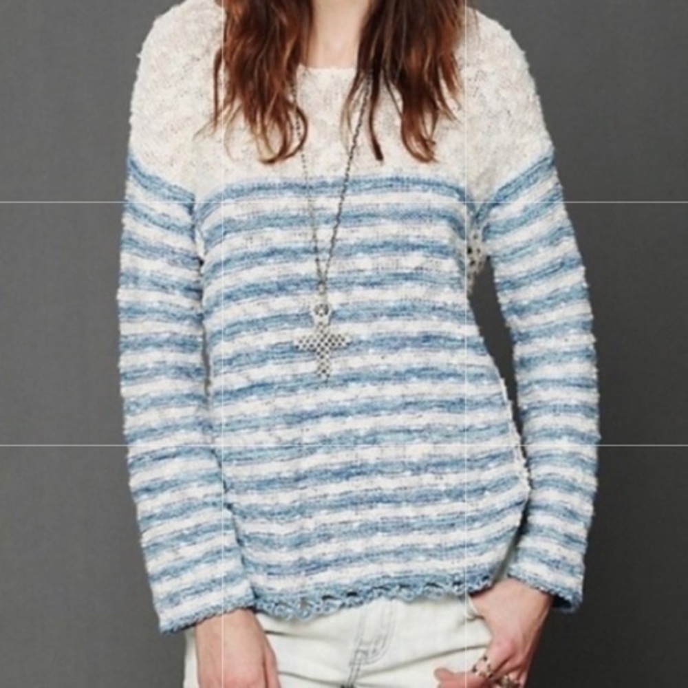 FREE PEOPLE Blue Nautical Striped Preppy open weaved sweater in medium